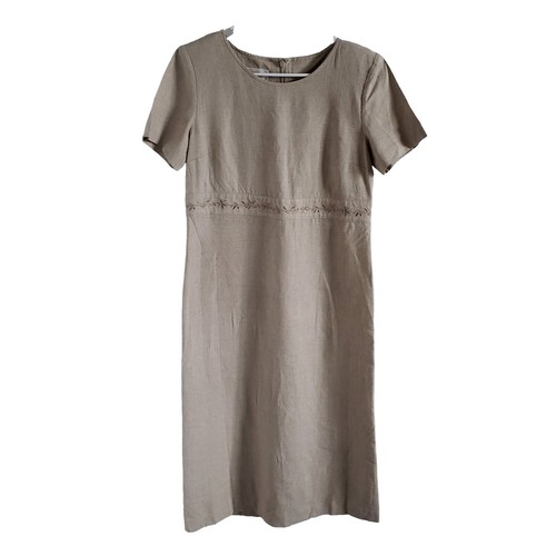 chinese dress ladies 100% Linen Pinstripe Paneled Short-Sleeved Dress MORGAN  LINTICO
