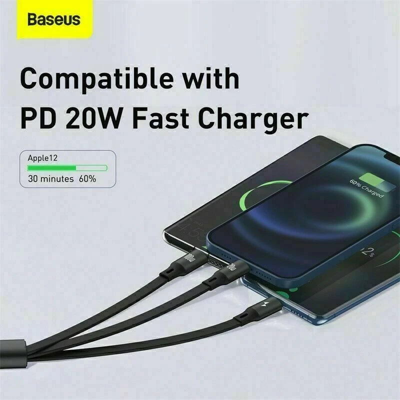 Baseus 100W 3 in 1 USB C To Micro Type-C Apple Charger Fast Charging Data Cable - Image 4 of 4