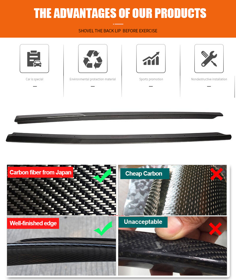 For Audi R8 V10 Gen 2 16-19 Real Carbon Fiber Side Skirts Lip Extensions Spoiler