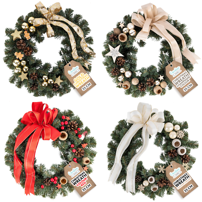 WINOMO Weihnachtskranz Mit Schleife, Kugeln & Stern – 30x30cm, PVC, Für Tür & Wand, Wiederverwendbar