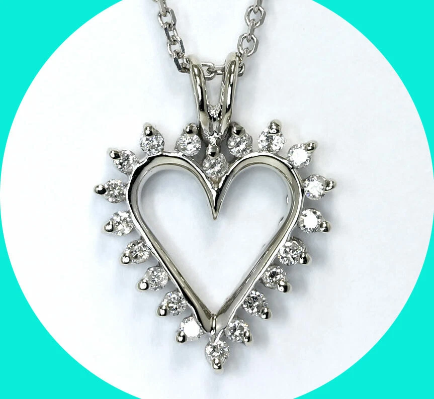 45CT Diamond open heart pendant necklace 14K WG 20 round brilliant 16