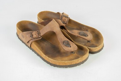 Women's Birkenstock Gizeh Brown Leather Sandals Shoes Size 39 250 US 8