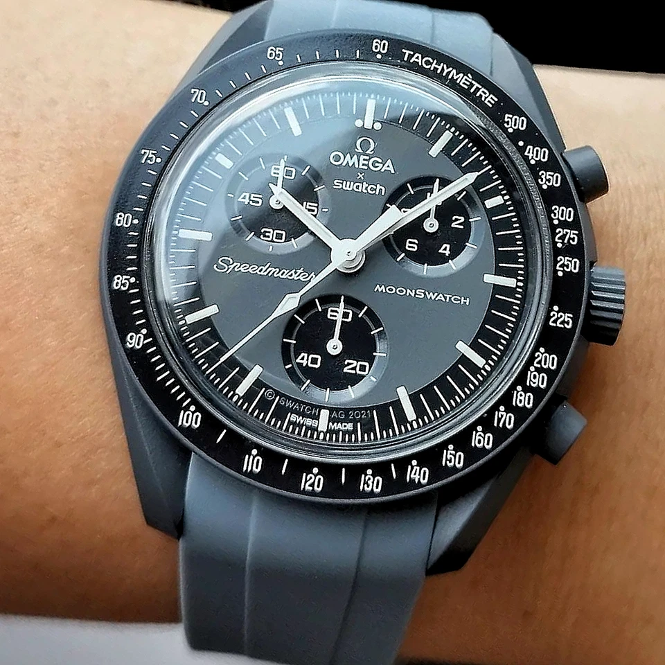 MoonSwatch strap, bracelet luxe Gris 20mm | Pour MoonSwatch & Omega Speedmaster
