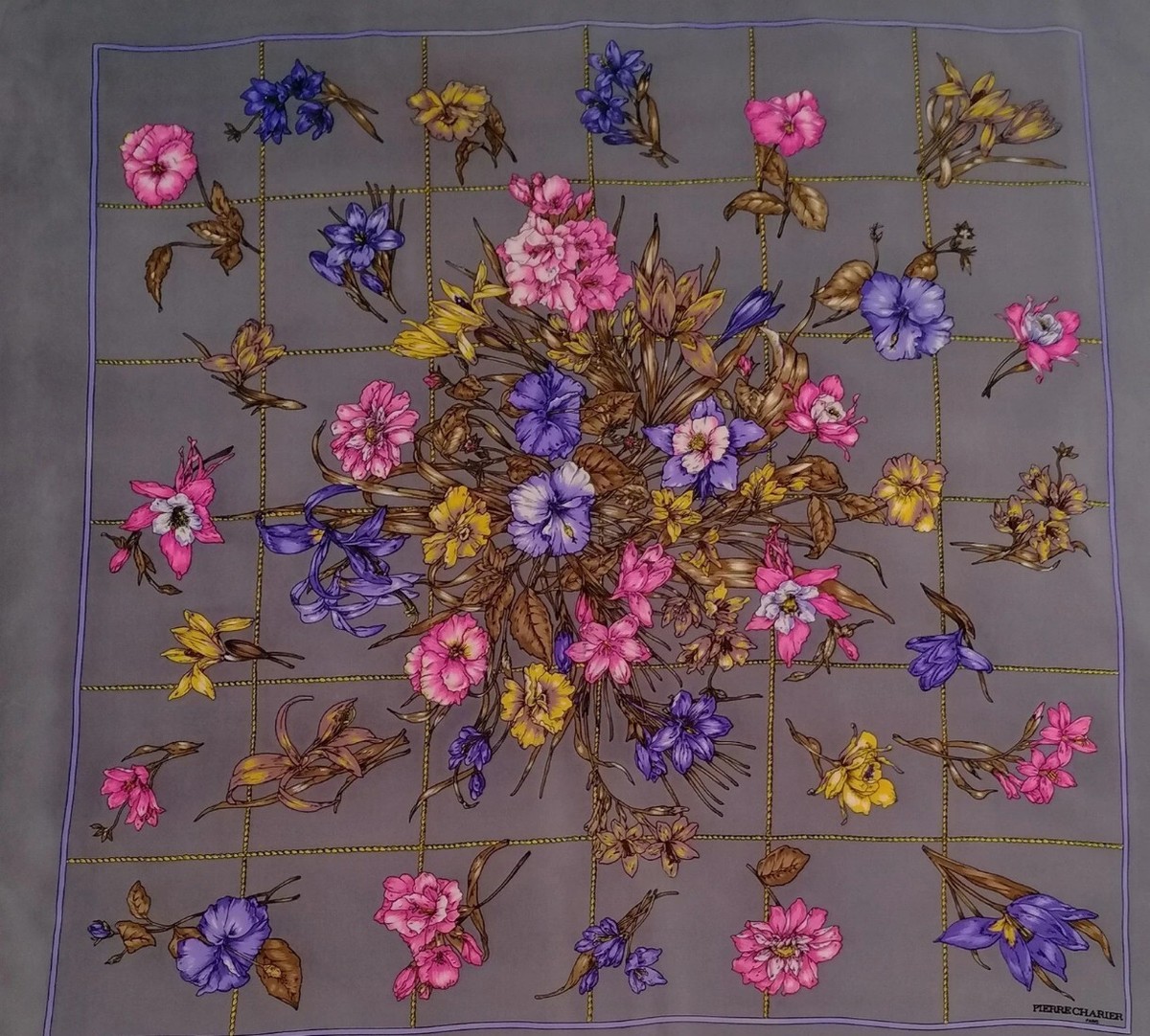 Foulard En Soie 100% Pierre Charrier - Motif Paris Vintage - Dimensions 80x80 Cm - TBEG