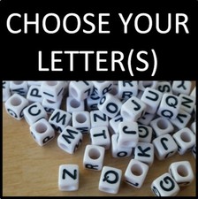 **Great Value** Alphabet 6mm Cube White Black Beads, Choose Your Letter(s)