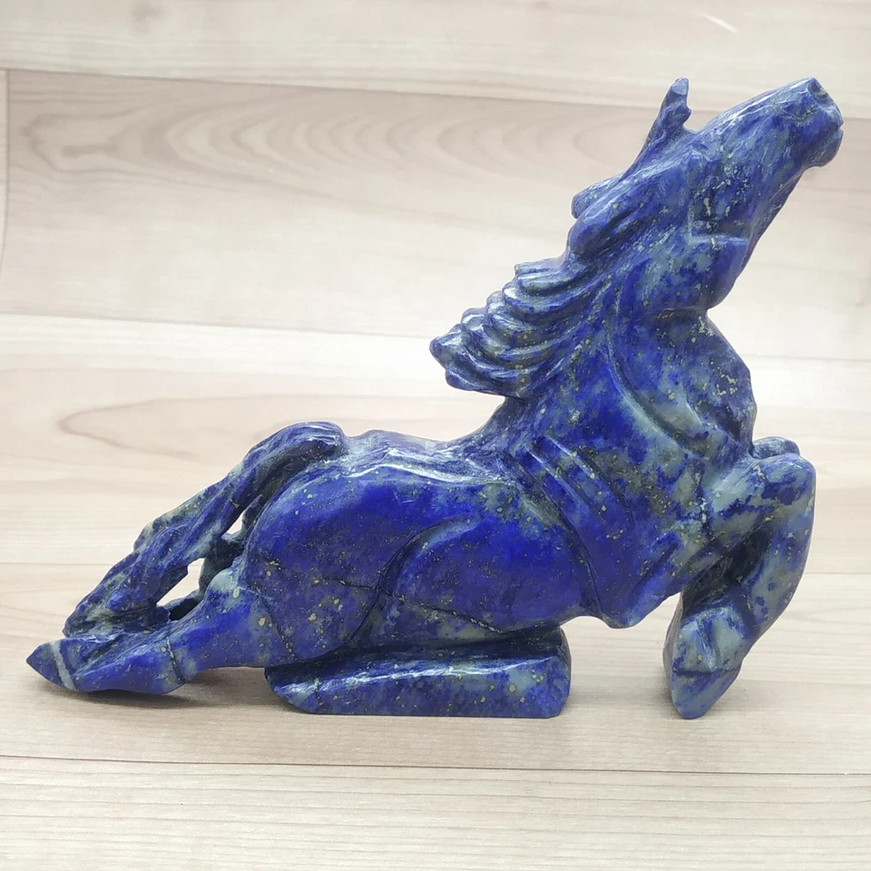 Pedra preciosa cavalo de corrida 5" estátua lápis-lazúli pedra escultura feita à mão vintage - Imagem 3 de 4