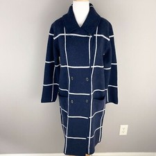 Mark & Graham Wool Knit Coat Navy Windowpane Small