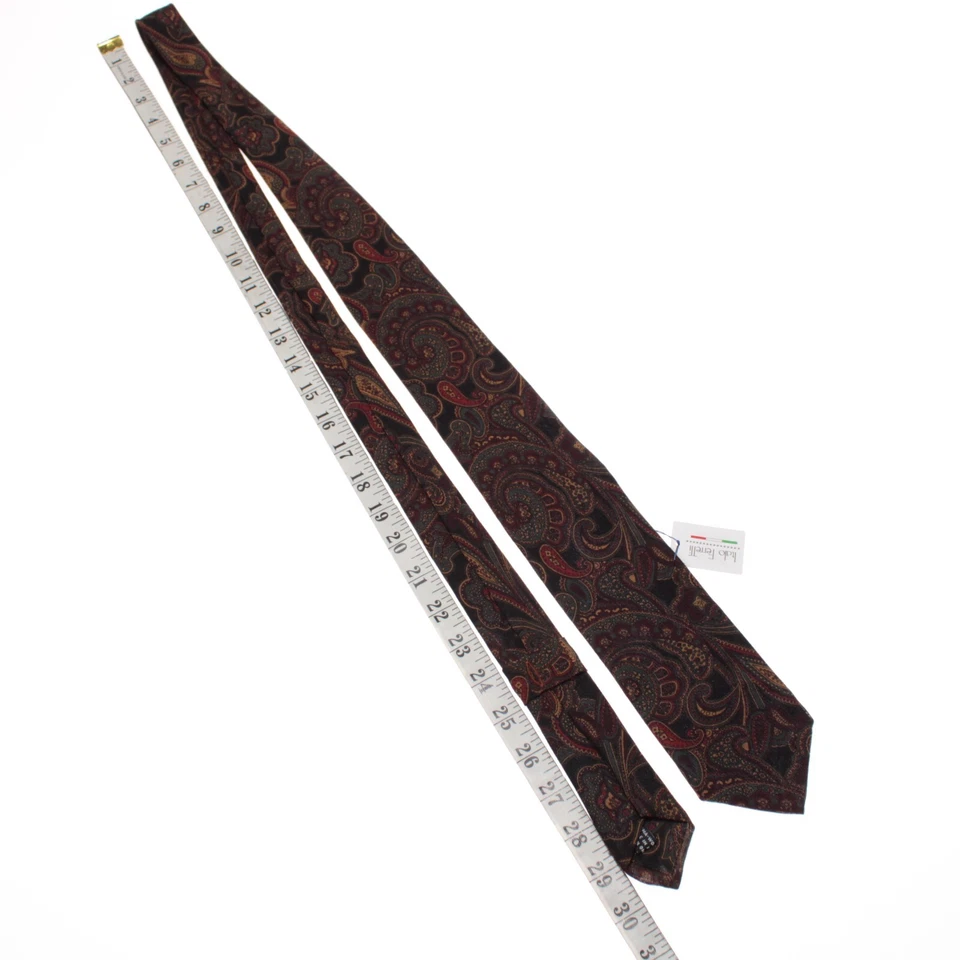 Corbata Italo Ferretti Nueva con Etiquetas en Negro/Borgoña/Multicolor Paisley 100% Lana Foto 3 de 4