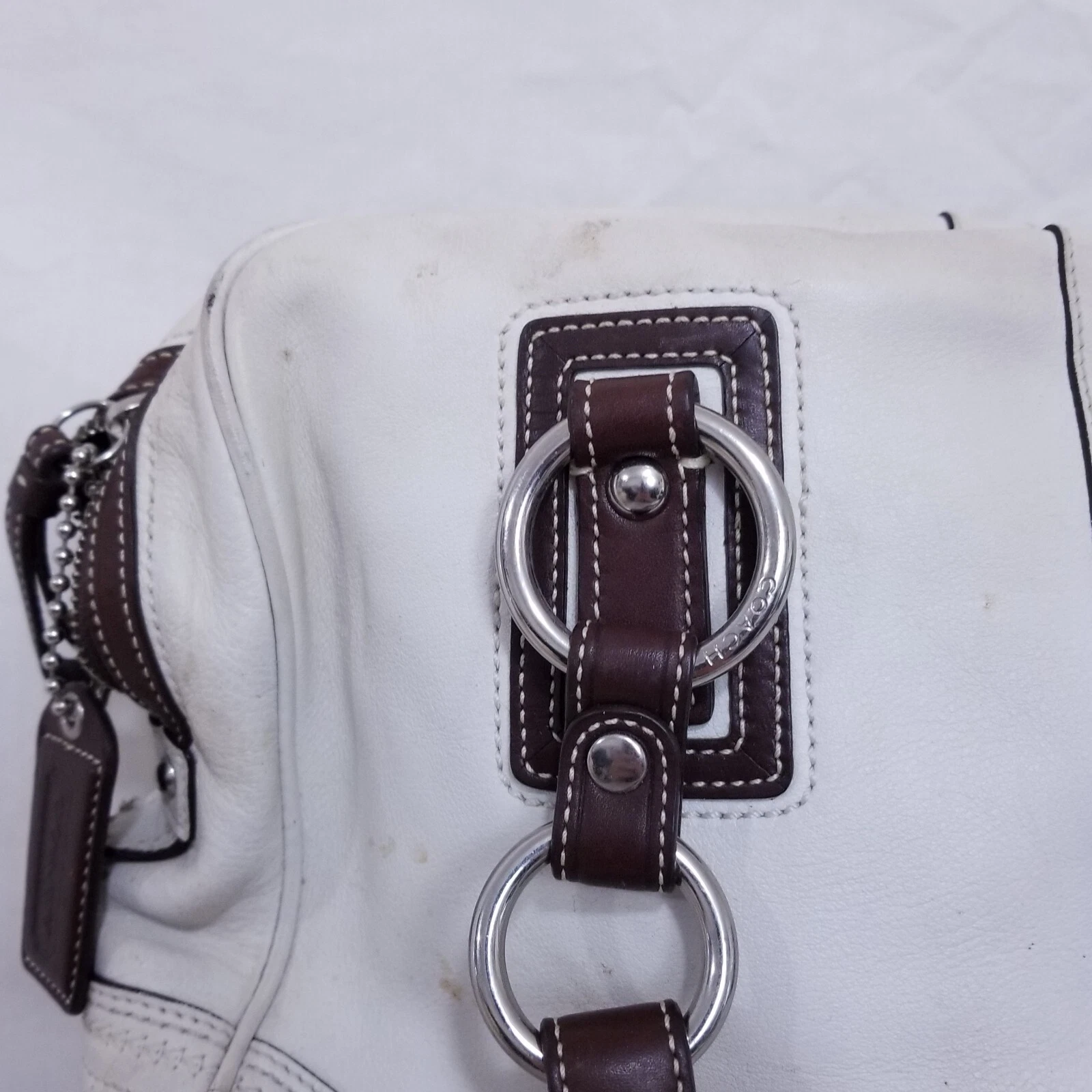 Borsa a mano Coach in pelle bianca K0693 pelle bovina tote soho grande borsa a tracolla