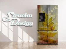 Rustic Floral Plant Orange Green Fridge Freezer Wrap Side Door Vinyl Decal
