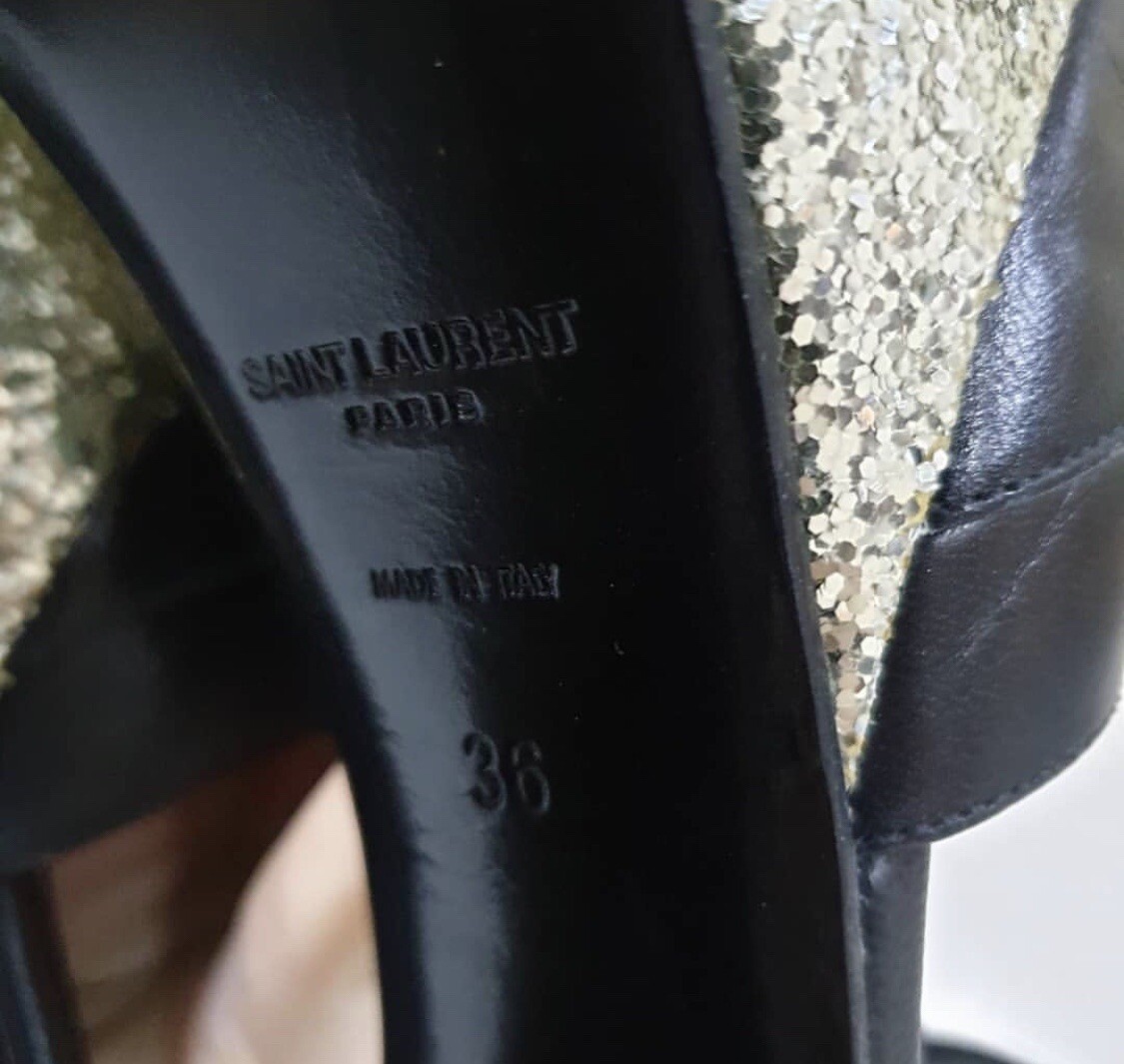 Saint Laurent Black Leather Python Heeled Platfor… - image 6