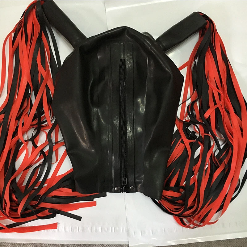 Latex Hood with Double Latex Wigs for Performance Rubber Mask Cosplay Club Wear - Image 3 of 4