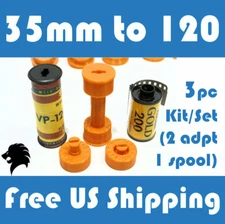 35mm to 120 / 220 Medium Format Camera Film Spool Adapter Set / Kit (3pcs) 
