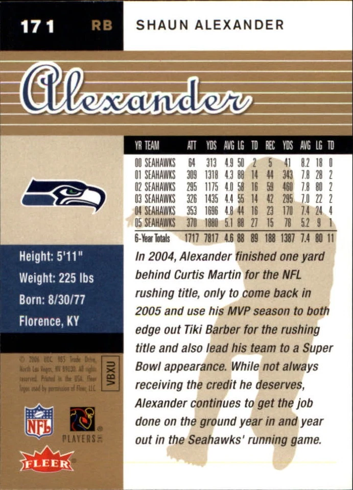 2006 Ultra Gold Medallion #171 Shaun Alexander - FB - Image 2 of 2