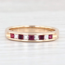 14K Yellow Gold Over 0.8Ct Princess Cut Red Ruby Diamond Half Eternity Band Ring