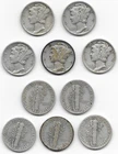 5 different Mercury dimes 10 cents 10c very good G-VG 1935 1940 1942 1943-D 1944
