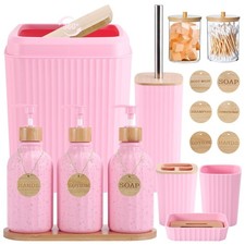 Pink Bathroom Accessories Set 17PCS Bathroom Set with Trash Can 3PCS Lotion S...