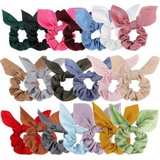 20 PCS Satin Scrunchies Thick Hair Ties Bow Bunny Ear Solid Warm Colors Silk