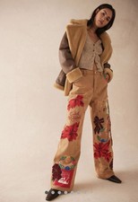 Free People Bright Time Craft Pants We The Free Applique Print Let It Rein 4 NWT