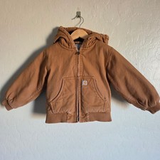 Carhartt Toddlers Full Zip Duck Canvas Hooded Jacket Quilt Lined Size 3T Brown