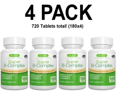 Super B-Complex, 4 PACK, Methylated B Vitamins & Vitamin C,  180 small tablets