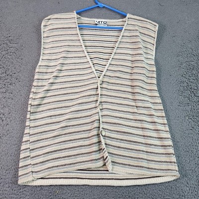 MTO International Sweater Vest Mens Large Beige Striped Knit Button Front USA