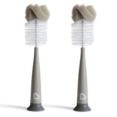 Munchkin  Sponge  Bottle Brush, Modern Design, 2 Pack, Grey Gray 