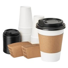 12 oz 50 pack Disposable Paper Coffee Cups with Lids and Sleeves