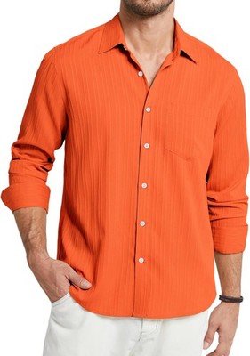Hisdern 337 Mens Casual Shirts Long Sleeve Button Down Wrinkle Free Solid