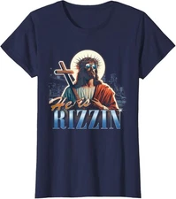 Bootleg Rap 90S He Is Rizzin Funny Easter Jesus Meme Ladies' Crewneck T-Shirt