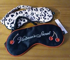 Victoria's Secret Satin Silk  Sleep Eye Masks 2 Pr Black Cherry & Leopard Pink