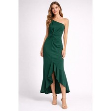 Women’s Green One Shoulder Ruched Ruffle Hem Formal Evening Maxi Dress Medium