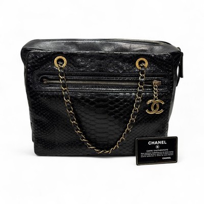 CHANEL SNAKESKIN GLAZED CALFSKIN QUILTED URBAN MIX TOTE BLACK