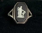 Vintage 925 Sterling Silver Black Jasperware Wedgwood Plaque Ring Size M E785