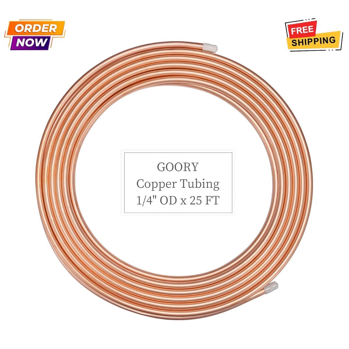 1/4" OD x 0.195" ID Copper Tubing 25FT 99.9% Pure C12200 ACR Soft Coil ASTM B280