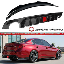 For 18-24 Infiniti Q50 PSM Style Gloss Black Rear Bumper Diffuser & Rear Spoiler