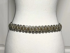 VTG 90s Gold Metallic Chain Belt M Genuine Leather Maximalist Glam Rock Disco