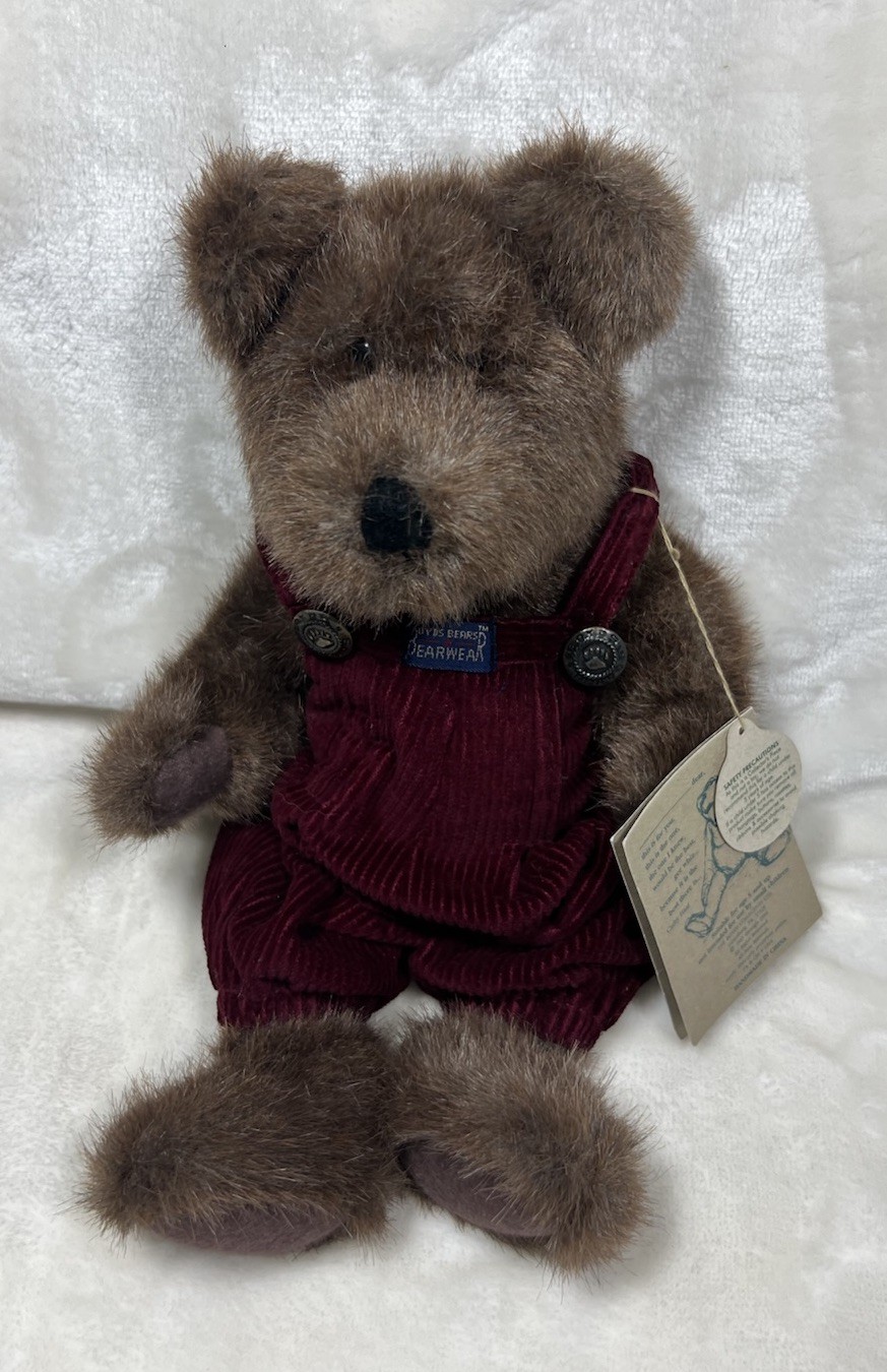 Boyds Bears Bearwear Red Corduroy Overalls Plush Stuffed Animal Vintage