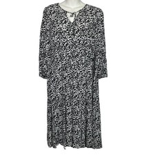 Zara Dress L Black White Floral Bell Sleeve Modest Cottagecore Feminine Boho