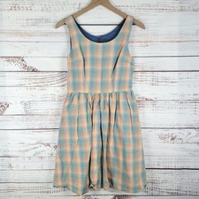 Modcloth Women S Dress Plaid Cotton Sleeveless Fit Flared Retro Pockets
