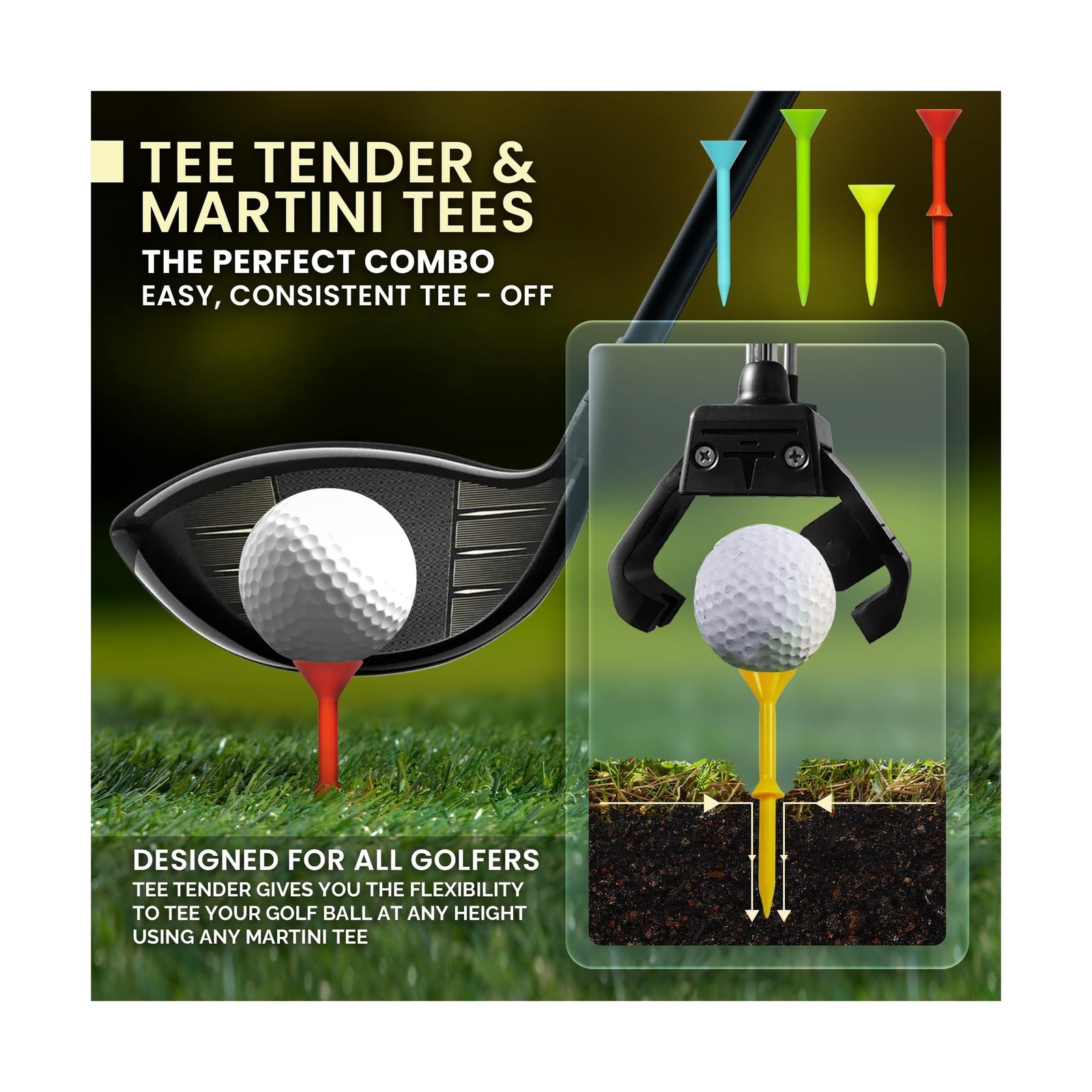 Tender Device Tee Tender Premier Martini Tee Adaptive Golf Ball Teeing Device for All ...