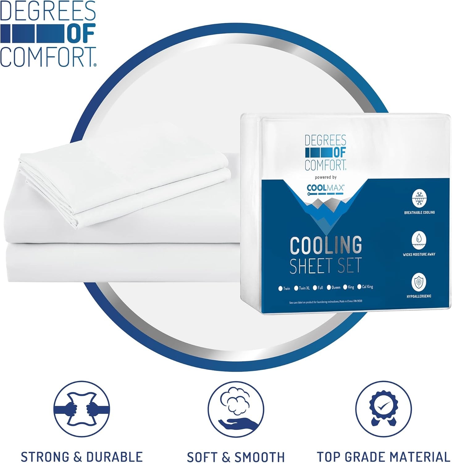 DEGREES OF COMFORT Coolmax Cooling Sheets | Queen Size Bed Sheet Queen, White 
