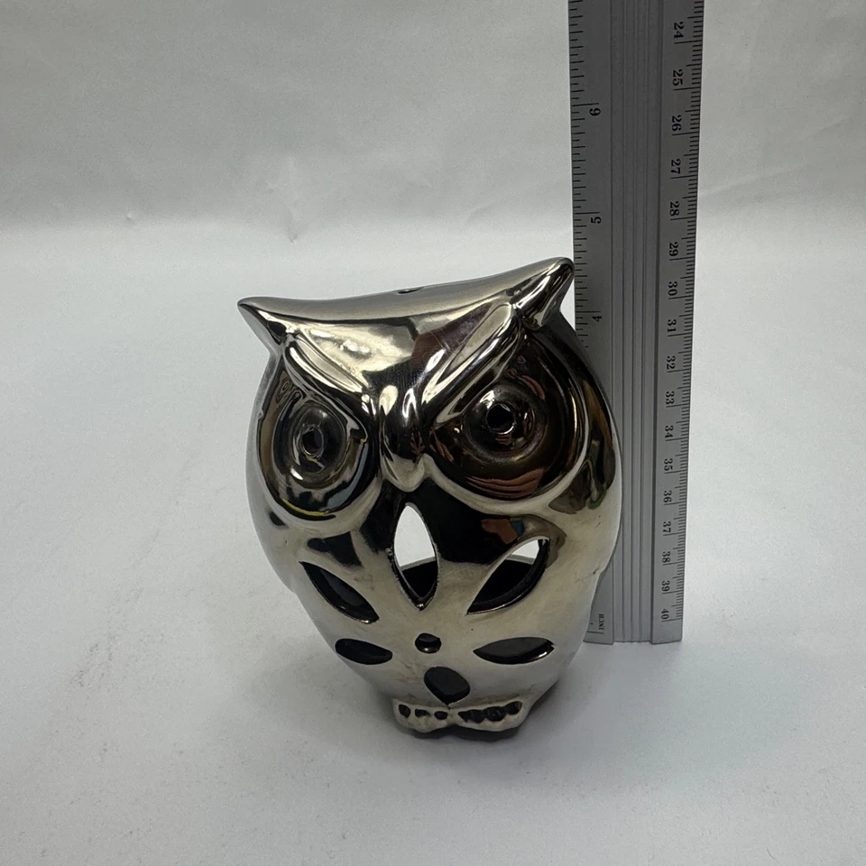 Unbranded Silver Owl Ceramic Tealight Holder Cut-Out Candle Lantern - Image 2 of 4