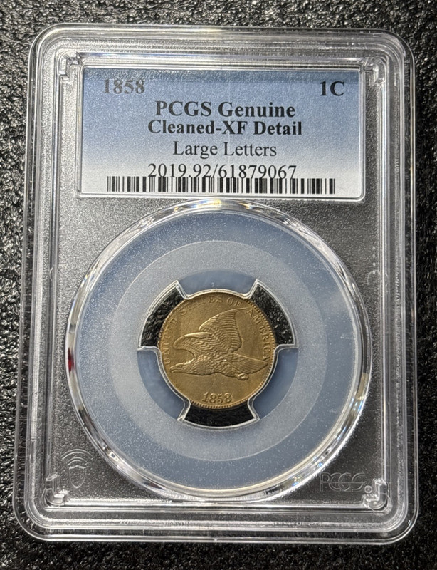1858 1C FLYING EAGLE COPPER CENT Large Letters - PCGS Genuine - XF Details