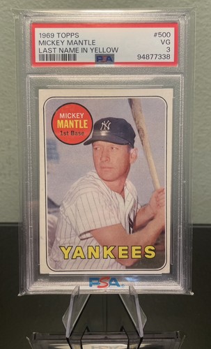 1969 TOPPS LAST NAME IN YELLOW #500 MICKEY MANTLE PSA 3