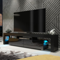 TV Unit TV Stand Cabinet Black High Gloss LED Storage Entertainment Unit 200cm