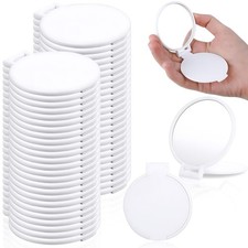 50 PCS White Small Pocket Travel Compact Makeup Mirror Bulk Round Folding Mini