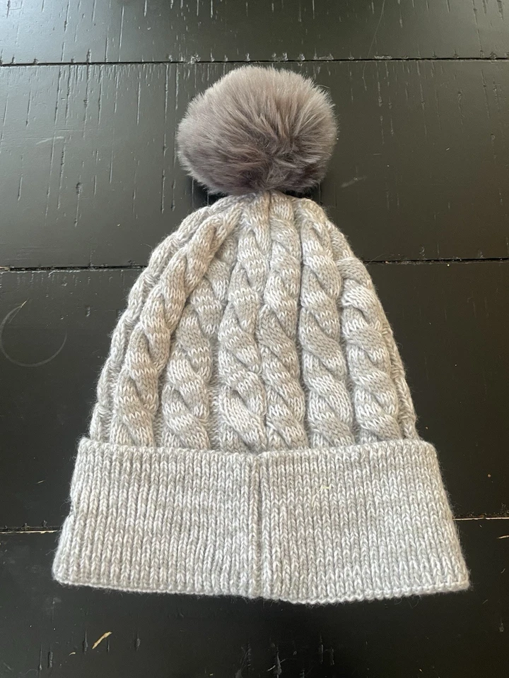 NFL Washington Commanders women Grey cable knit Beanie with Pom Pom  - Image 2 of 4