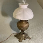 Vintage B&H Bradley and Hubbard Oil Lamp Milk Glass Ribbed Shade electricfied