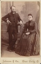 Cabinet Card Antique Photo Couple Man Woman ID'd Griser Backdrop West Unity OH
